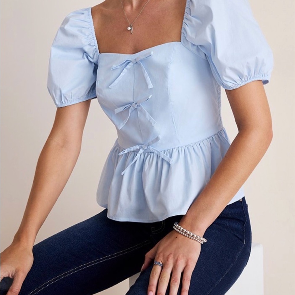 Light Blue Puff Sleeve Top